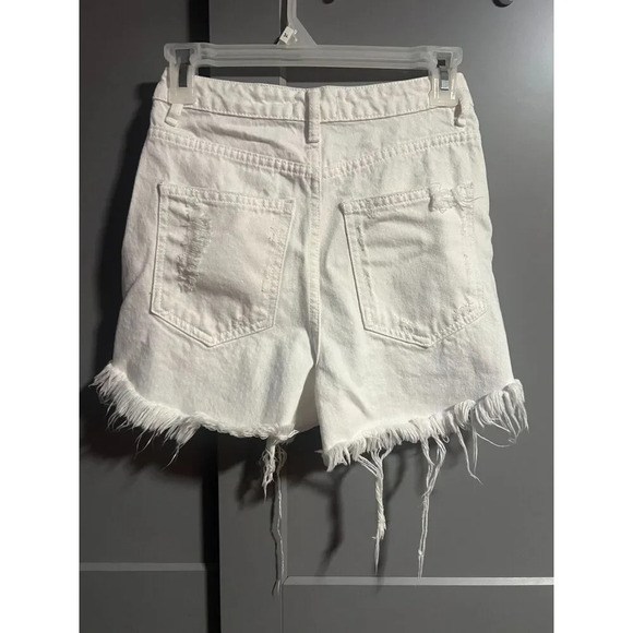 Show Me Your Mumu Blue Womens Wyoming High Waisted Shorts Fray Hem White Size 24 - Picture 3 of 8